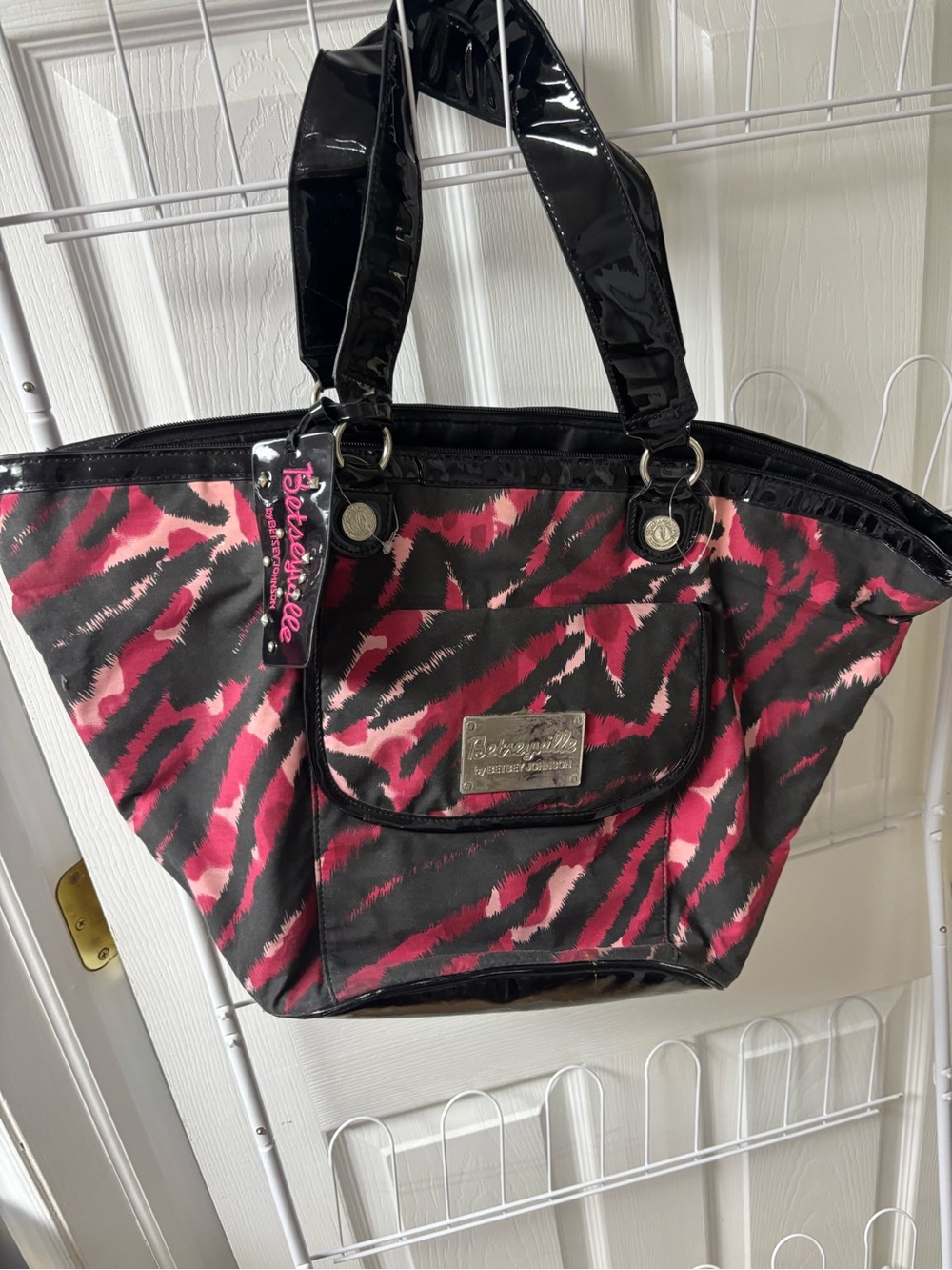 Betsey Johnson Pink & Black Animal Print Tote Bag